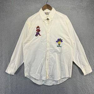 Vintage Looney Tunes Shirt Men's Medium White Sylvester Tweety Button Down 90s